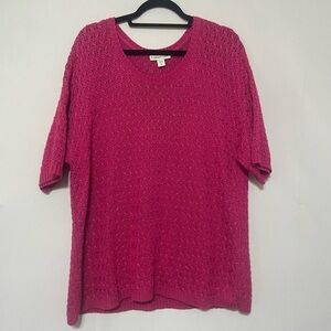 Coldwater Creek LIKE NEW hot pink open knit short sleeve sweater size 1X